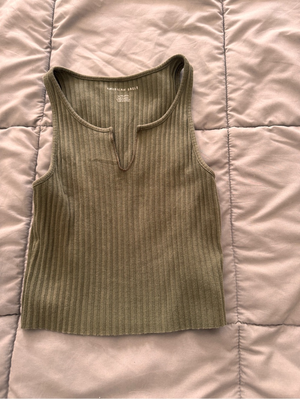 American Eagle Outfitters Olive Ribbed Notch-Neck Tank Top